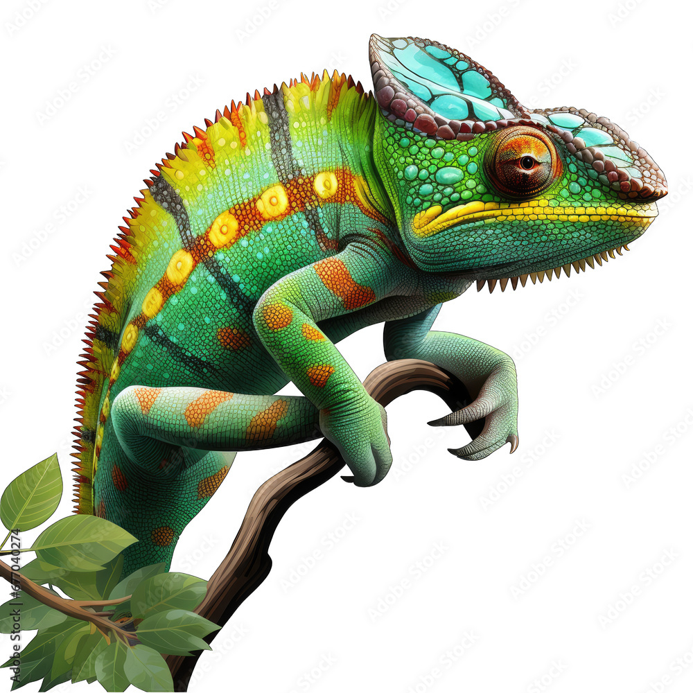 Obraz premium Chameleon Changing Colors Isolated on Transparent or White Background, PNG