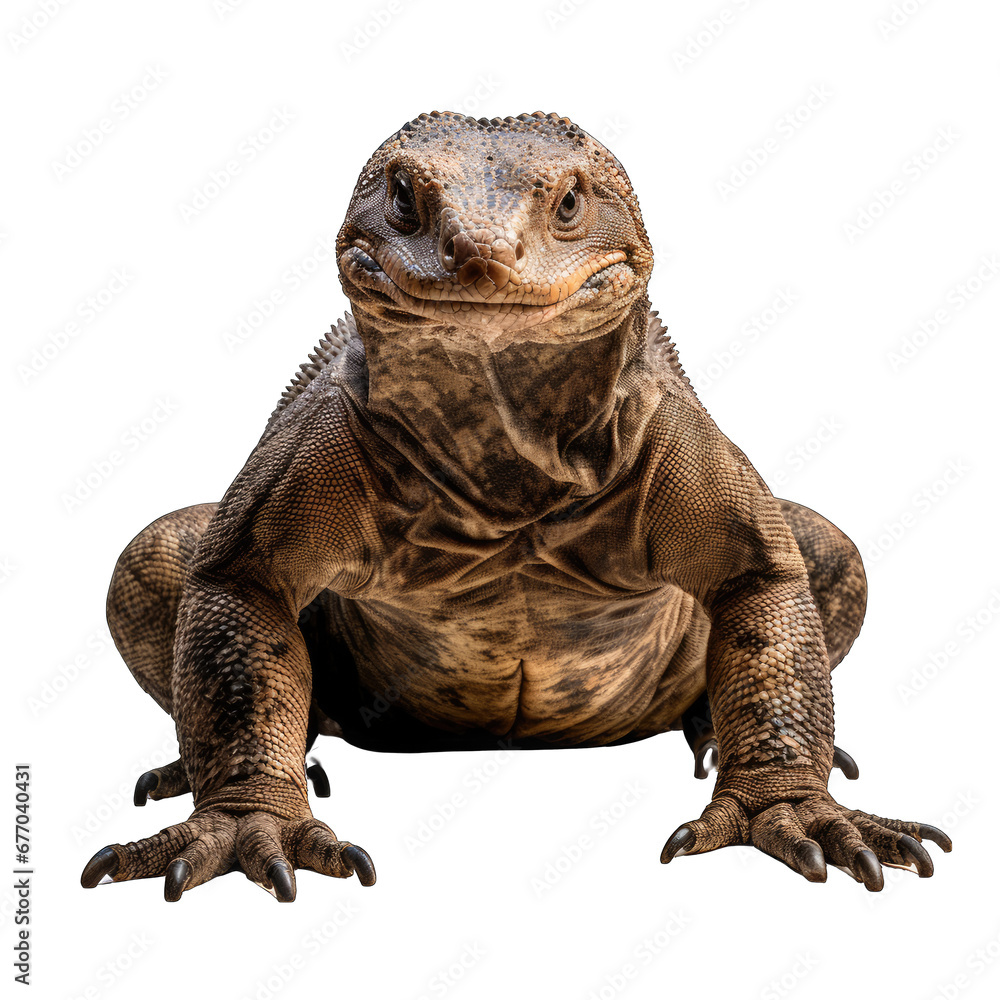 Obraz premium Komodo Dragon Resting Isolated on Transparent or White Background, PNG