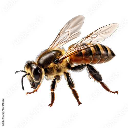 Honey Bee in Flight Isolated on Transparent or White Background, PNG