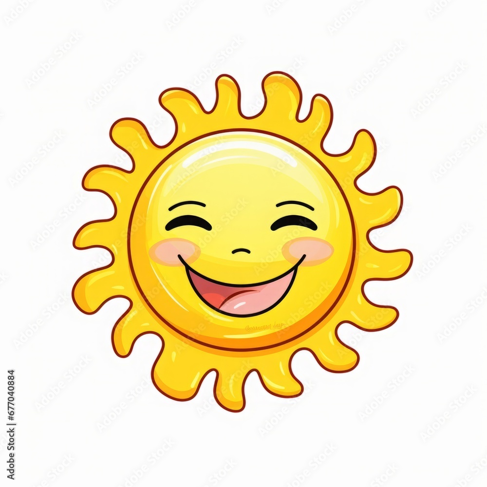 smiling cartoon sun on white background isolated.