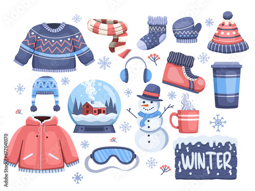 Winter element vector illustration featuring sweaters, jackets, hot drinks, snowballs, gloves, and more. Captures the warmth and style of winter with these elements.
Perfect for Card,print,sticker,etc