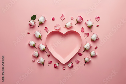 pink heart on a pastel pink background.  Women s Day and Valentine s day concept. Top view 