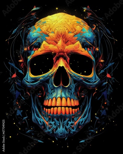 Colorful Life: A Vibrant Skull Painting with Radiant Colors