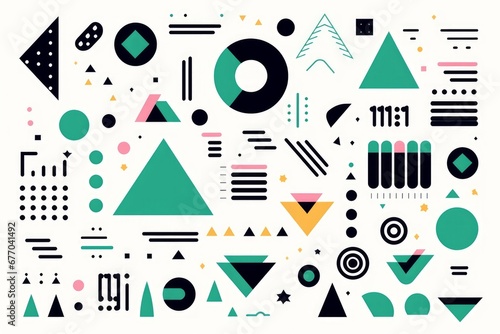 Memphis design elements. Abstract geometric line shapes  modern geometry set hipster 80s 90s style.  illustration  Generative AI