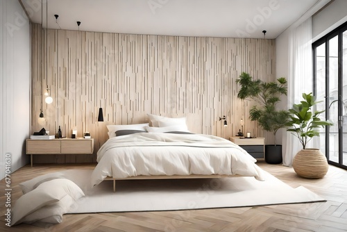 Modern scandinavian bedroom white and cream design  © usman