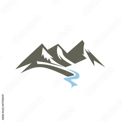 Minimalist Landscape Logo with Hills, Mountains, and River