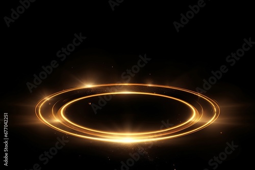 Abstract golden circle light effect on black background, Generative AI