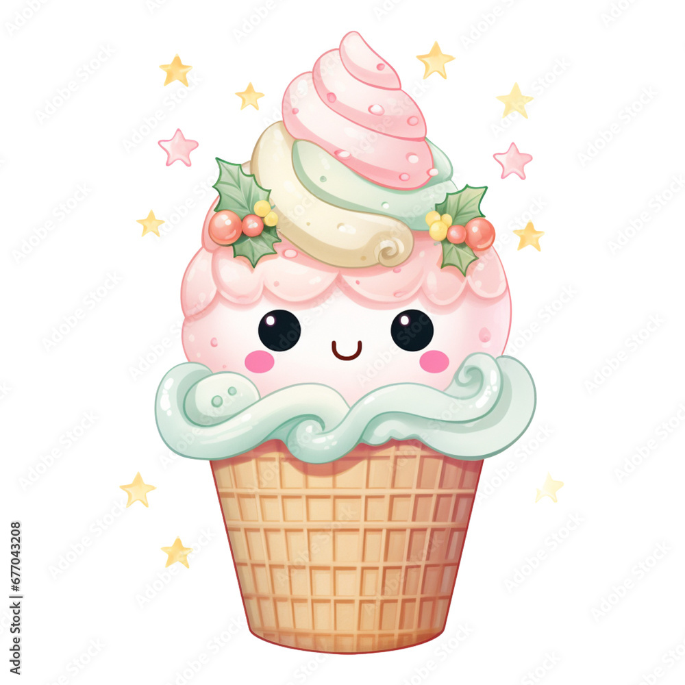 Sweet dessert Ice cream cone green and red color for Christmas festival on transparent background Sweet dessert Ice cream cone green and red color for Christmas festival on transparent background