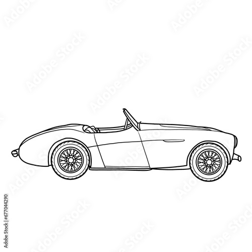 Classic Vintage European convertible sports cars vector Illustration line art with two-door, open top, side view, Hand-Drawn Outline Design, Isolated on White Background