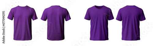 realistic set of male purple t-shirts mockup front and back view isolated on a transparent background, cut out