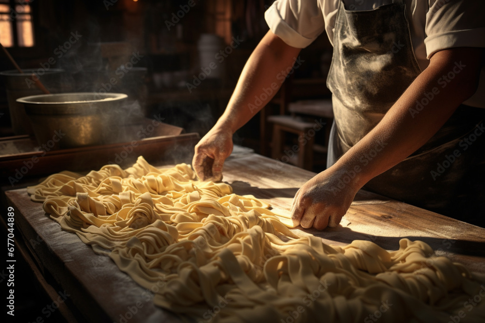 Artisanal Pasta Making- Traditional Craft in Warm Kitchen Light