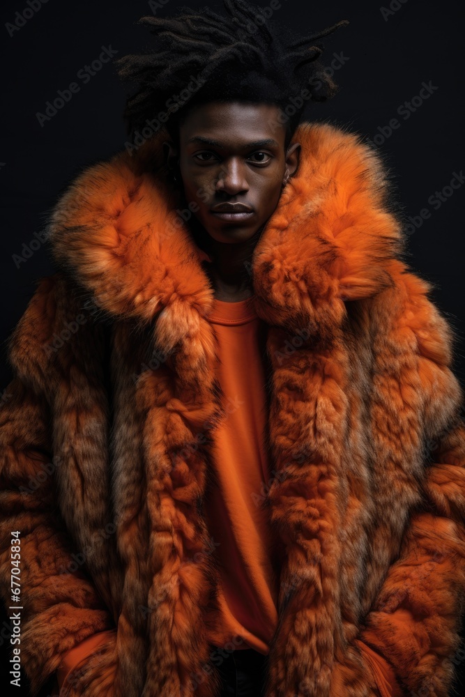 A Stylish Man with Dreadlocks Rocking a Luxurious Fur Coat A Stylish Man with Dreadlocks Rocking a Luxurious Fur Coat