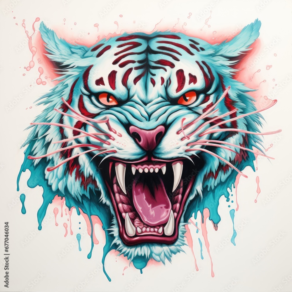 Obraz premium The Majestic White Tiger with Vibrant Blue and Red Face Paint