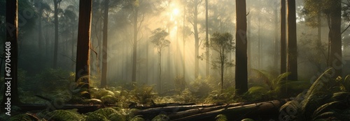 Sunlight Streams Through Majestic Forest Canopy