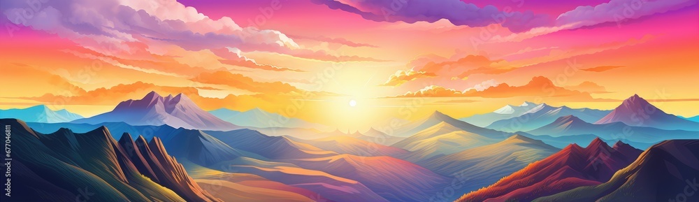 Fototapeta premium A Majestic Sunset Casting Vibrant Colors on the Majestic Mountain Range