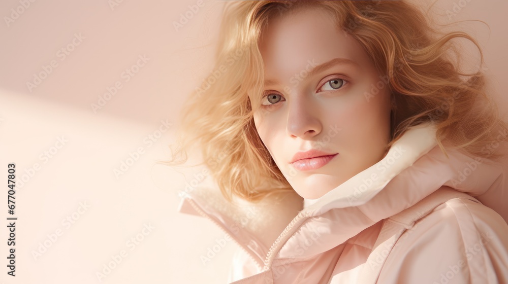 Woman with pink coach against light pink background, fashion with women, dressing concept. Woman with pink coach against light pink background, fashion with women, dressing concept.
