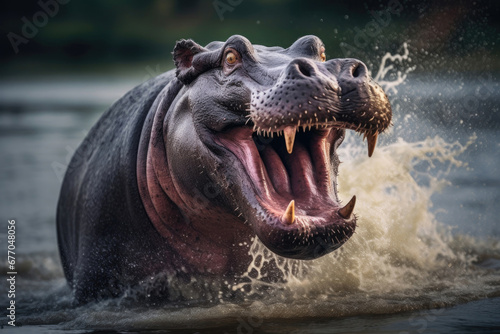 Aggressive male hippopotamus © Veniamin Kraskov