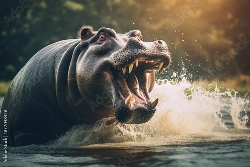 Aggressive male hippopotamus photo