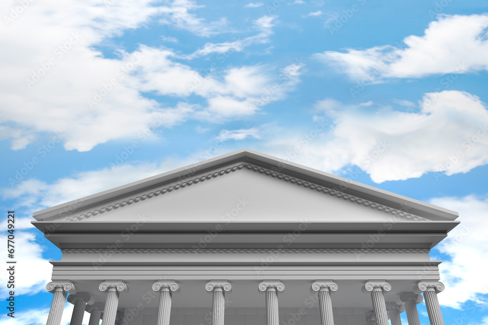Ancient Greek temple with columns on the background of a cloudy sky 3d render