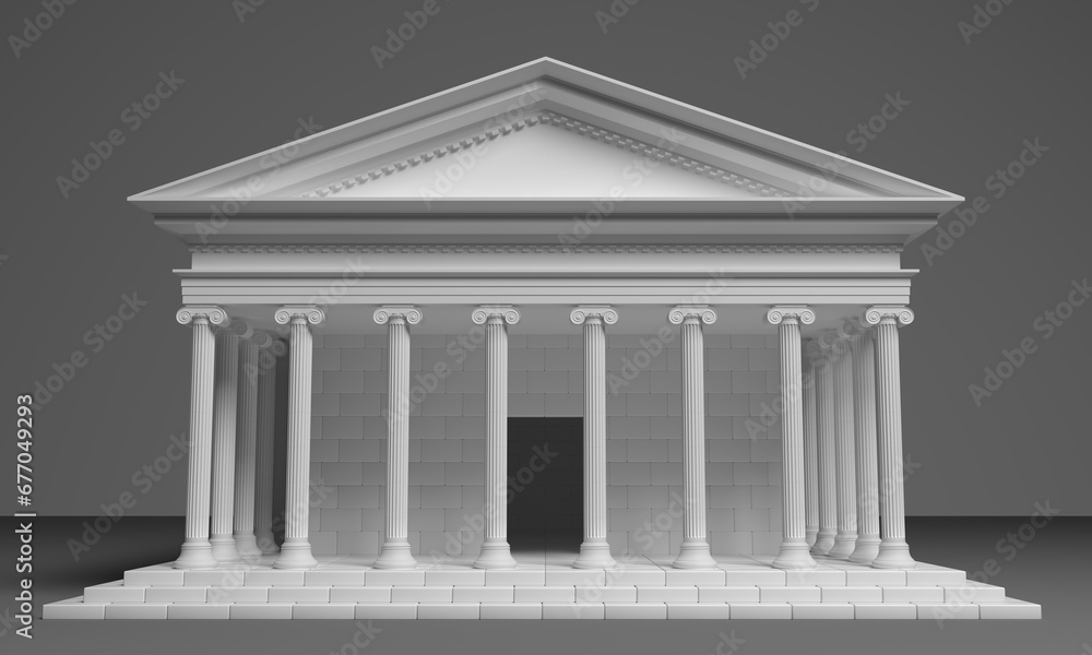 Fototapeta premium Ancient Greek temple with columns isolated on gray background. 3d render