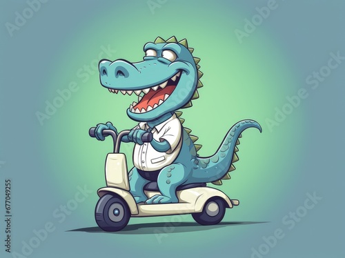Cartoon Dinosaur Riding on a Scooter  A Fun and Playful Adventure