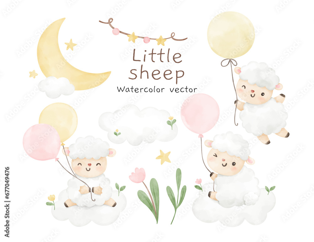 Baby sheep with element Baby shower For nursery birthday kids Print for invitation card Poster Baby sheep with element Baby shower For nursery birthday kids Print for invitation card Poster