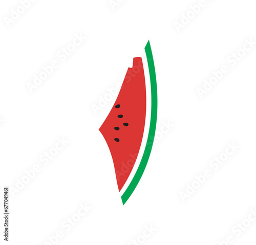 watermelon of palestine, the fruit displays the patriotic hues of the Palestinian flag and map