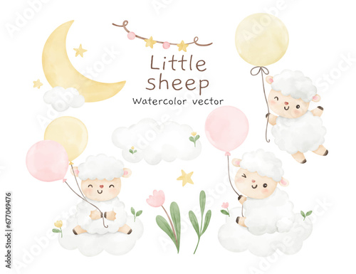Baby sheep with element Baby shower For nursery birthday kids Print for invitation card Poster