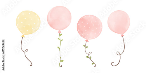 Watercolor sweet pink balloon For nursery birthday kids Print for invitation card Poster Template