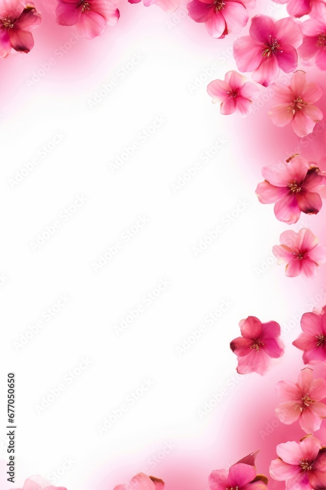 pink horizontal petals flowers border frame background, Generative AI