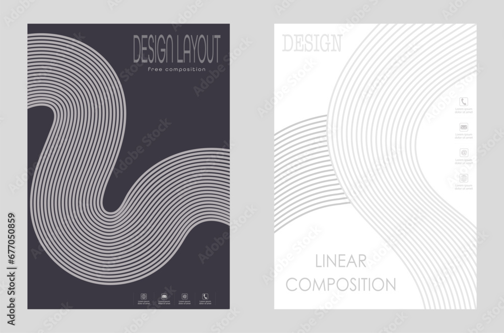 Fototapeta premium Linear composition. A set of templates for the design of banners, posters and posters. Layout of the book cover, brochures, booklets and catalogs. An idea for creative design.