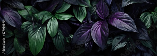 A Vibrant Kaleidoscope of Purple and Green Leaves Against a Dark Canvas