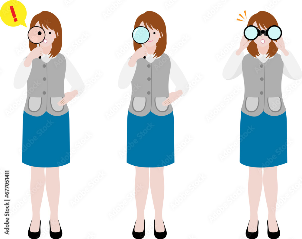 何かを発見して驚くOLのイラストセット