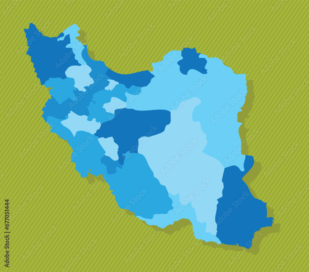 Iran map with regions blue political map green background vector illustration Iran map with regions blue political map green background vector illustration