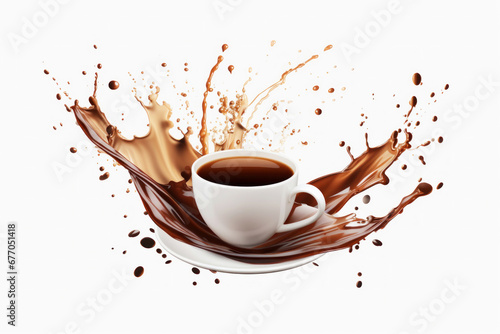 Photo of a steaming cup of coffee overflowing with decadent chocolate swirls