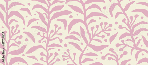 minimal abstract organic shapes seamless pattern  leaves and flowers. 