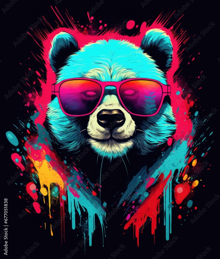 A Cool Bear with Stylish Shades and Colorful Splatters