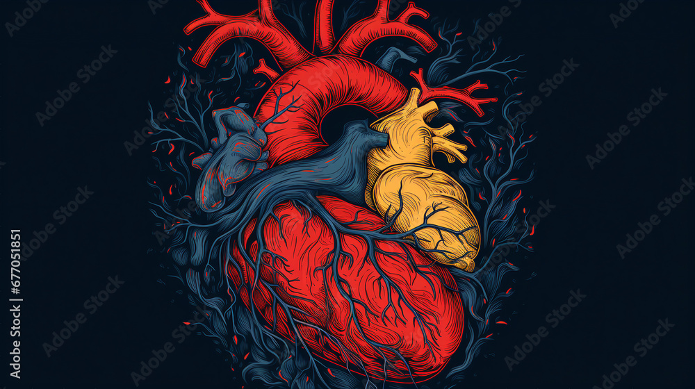 Heart Anatomy Engraving - Isolated Medical Illustration