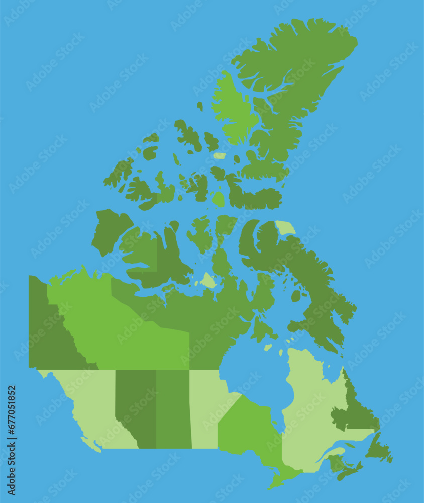 Obraz premium Canada vector map in greenscale with regions