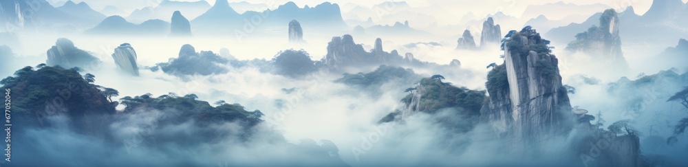 Majestic Peaks Shrouded in Enigmatic Mist