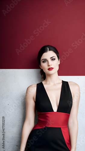 Woman in black dress with red belt photo