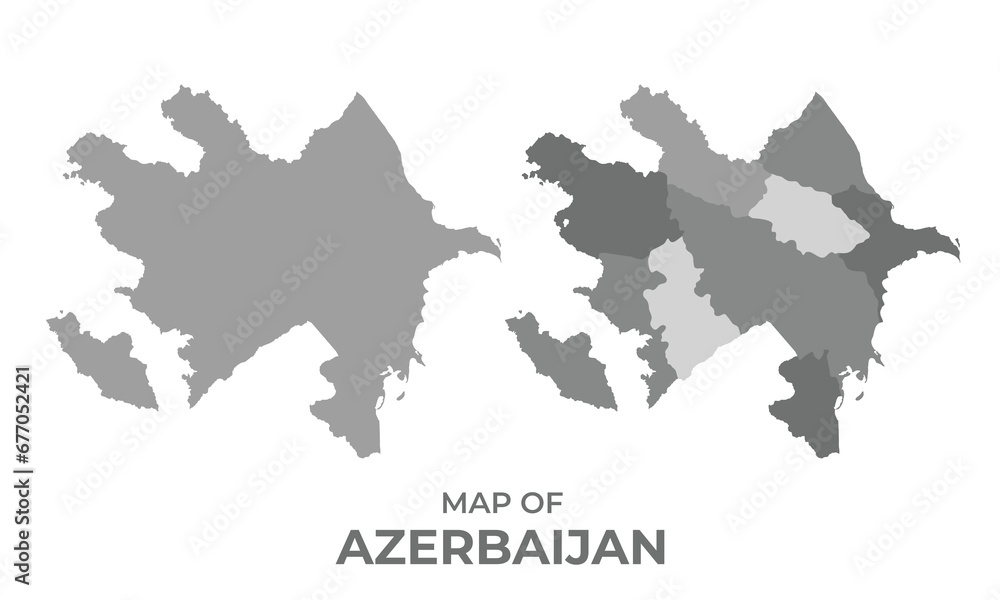 Fototapeta Greyscale vector map of Azerbaijan with regions and simple flat illustration