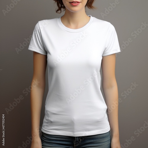 Blank White T-Shirts Mock-up hanging on white wall