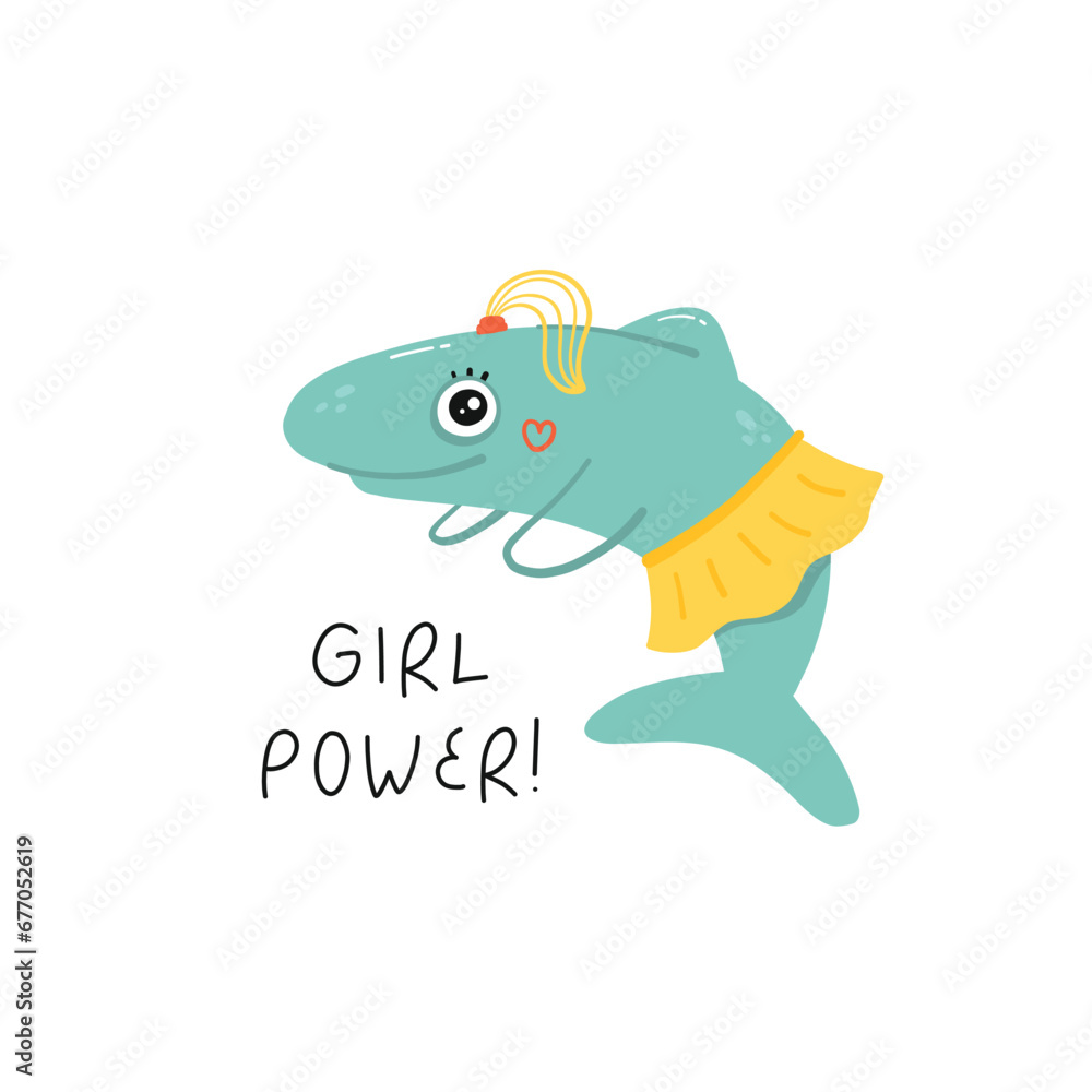 Postcard with a girl shark Postcard with a girl shark