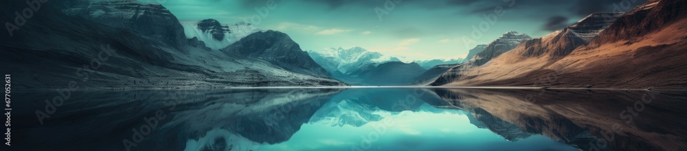 A Serene Mountain Lake Reflecting Majestic Peaks and Embracing Cloudy Skies