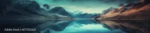 A Serene Mountain Lake Reflecting Majestic Peaks and Embracing Cloudy Skies © pham