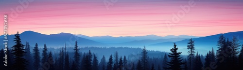 A Majestic Wilderness: A Serene Painting of a Forest With Majestic Mountains in the Background