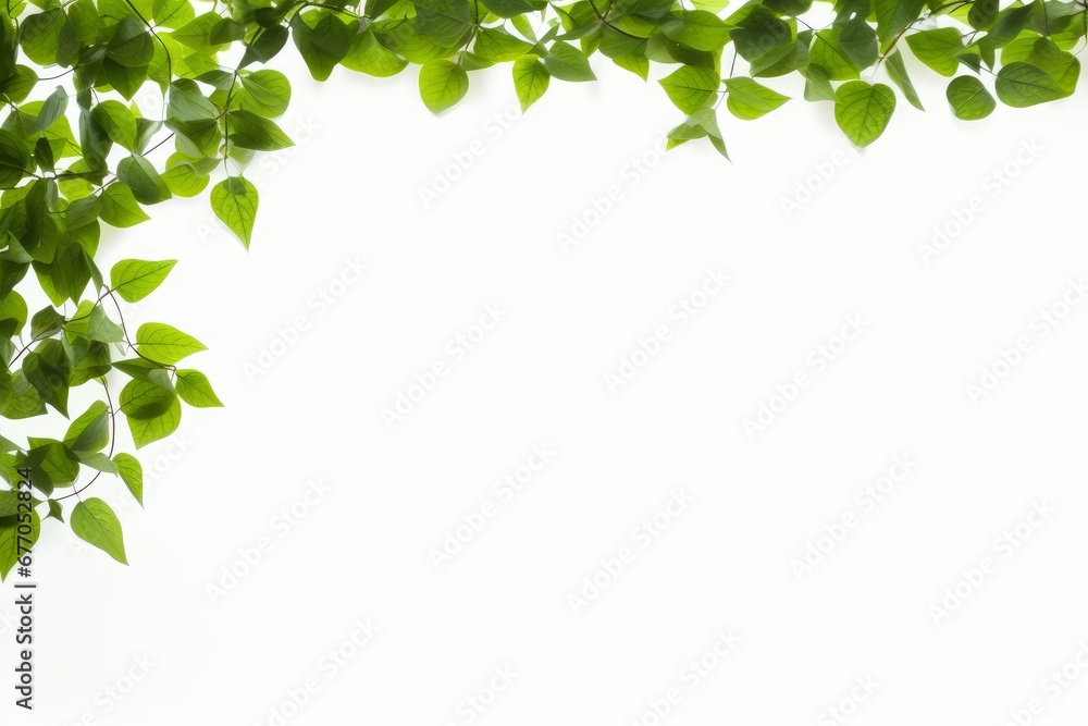 Natural green leaves frame on white background, Generative AI