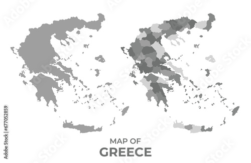Greyscale vector map of Greece with regions and simple flat illustration