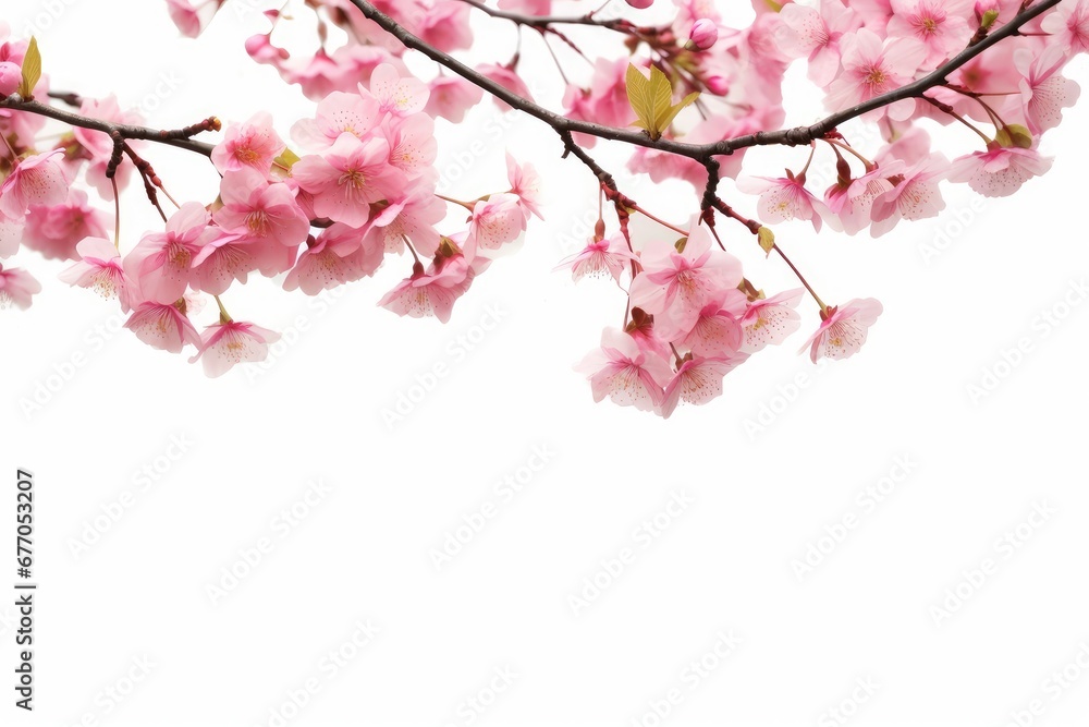 Botany natural pink cherry blossom with white background, Generative AI